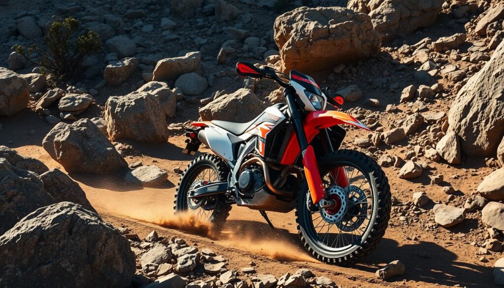 Dirt bike on rocky terrain Dirt bike on rocky terrain